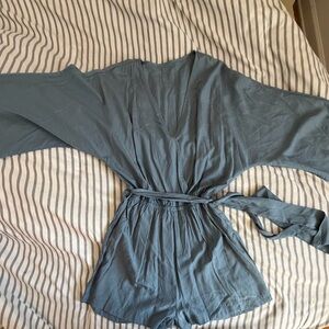 Women's Blue Kimono Sleeve Romper